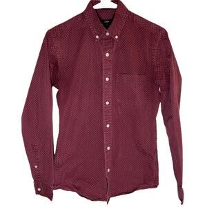 J. Crew Button Down Shirt 100% Cotton Collared Chest Pocket Maroon Polka Dot XS